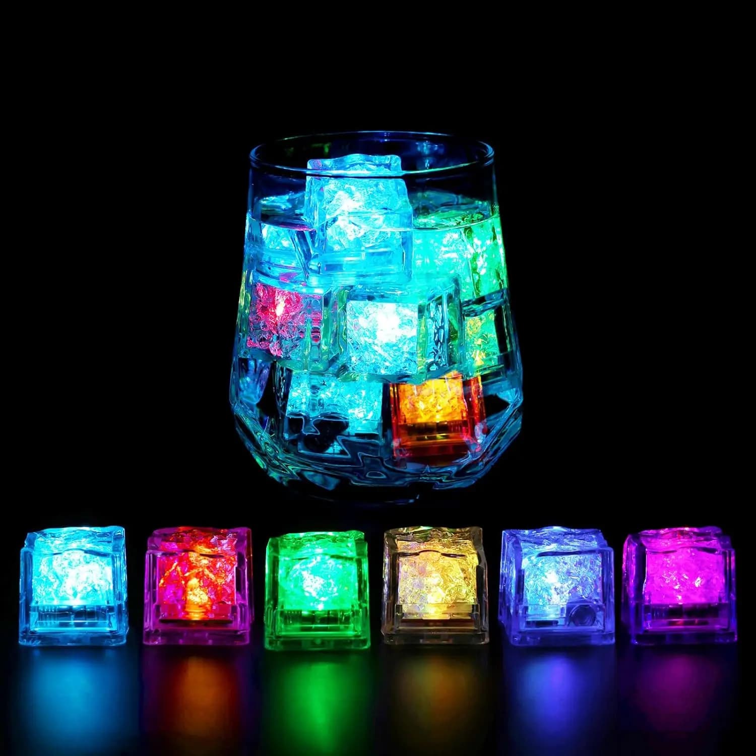 Confezione da 50/100 cubetti di ghiaccio a LED che si illuminano al buio, forniture per feste, cubetti di ghiaccio lampeggianti illuminati impermeabili per decorazioni di nozze per club bar