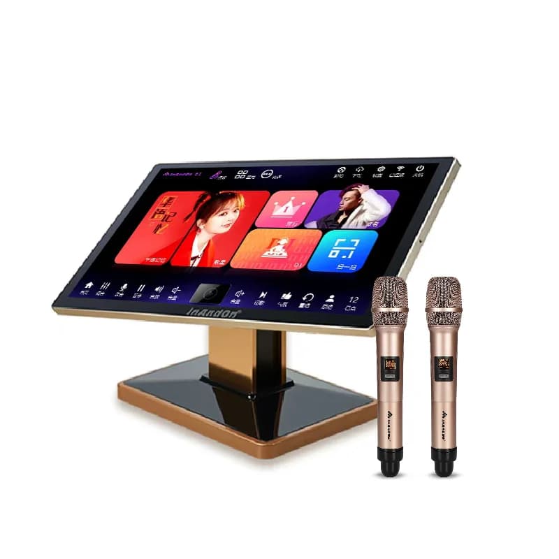 Inandon 21.5" Touch Karaoke 2 Wireless Mics Bluetooth Reverb Free Cloud Songs Home KTV Party Machine All-in-One System