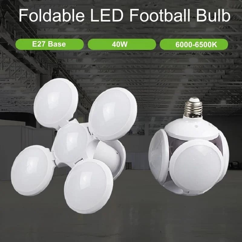 Lampadina LED E27 a Forma di Pallone da Calcio, Lampada Pieghevole con Pale a Ventola per Illuminazione a Soffitto, Luce da Lettura per Comodino