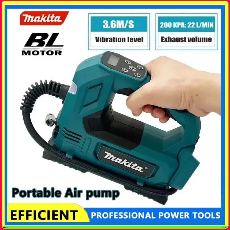 Pompa ad aria Makita senza spazzole, gonfiatore portatile per pneumatici con display digitale per auto e moto, compatibile con batterie Makita