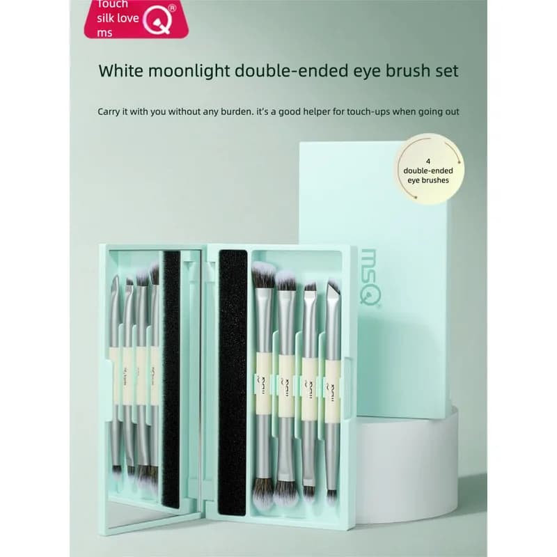 Set di Trucco MSQ a 4 Pezzi con Scatola Portatile, Pennello per Ombretto con Setole Morbide, Pennello per Sfumare e Ombreggiare il Naso