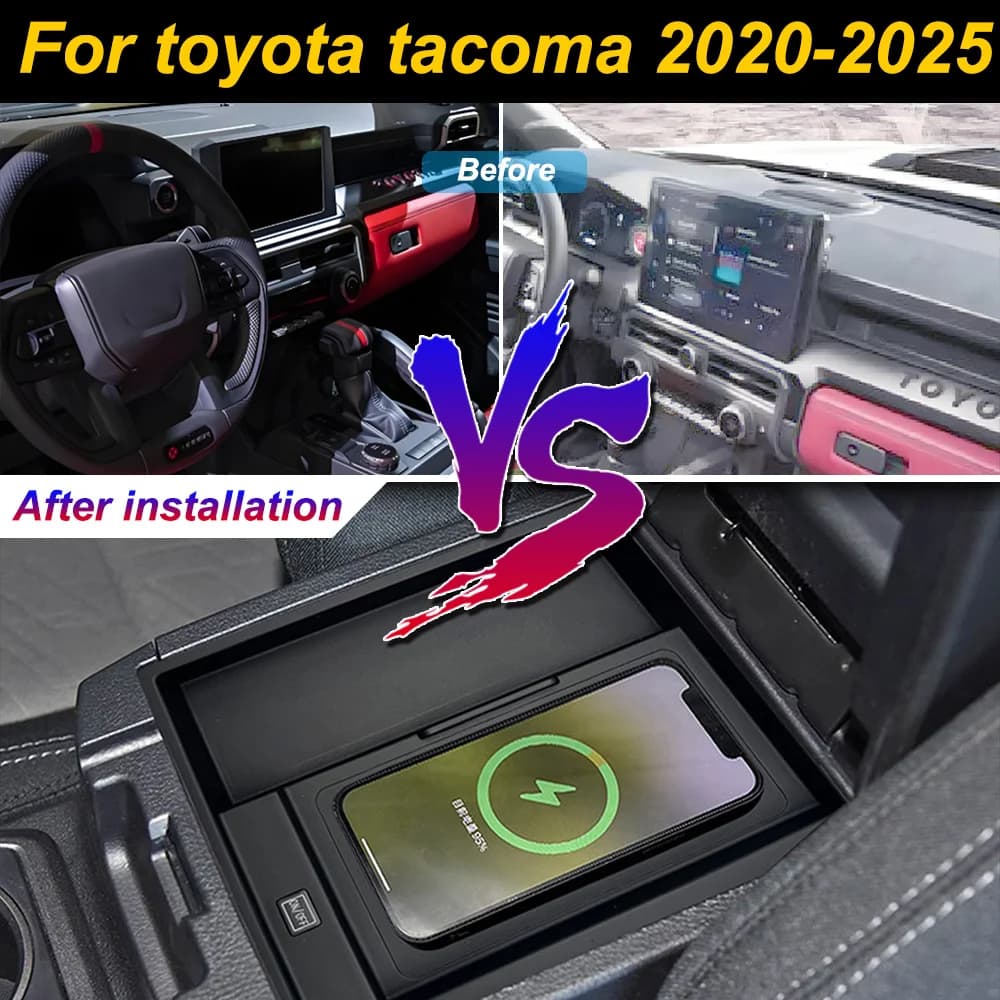 2 Din for Toyota Tacoma 2020-2025 Car Wireless Mobile Phone Charger Center Console Storage 18W iphone fast charge plate holder