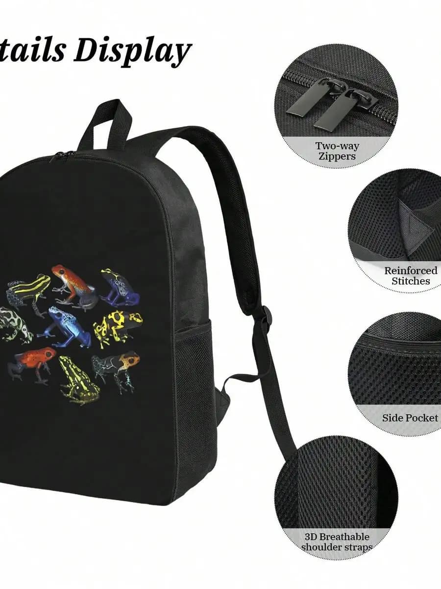 Colorful Poison Dart Frogs Print Backpack For Adults Stylish Durable Waterproof Casual School Travel Bag