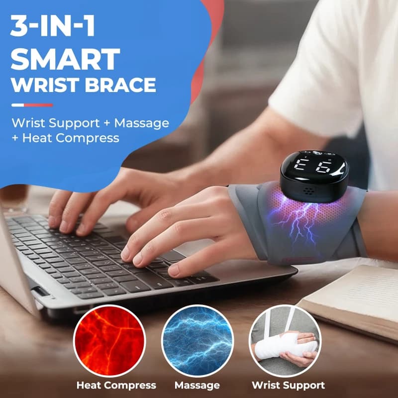 Nuovo Massaggiatore Vibrante Wireless con Fascia da Polso, Compressione Calda per Articolazioni, Fascia Elettrica Intelligente per Polso