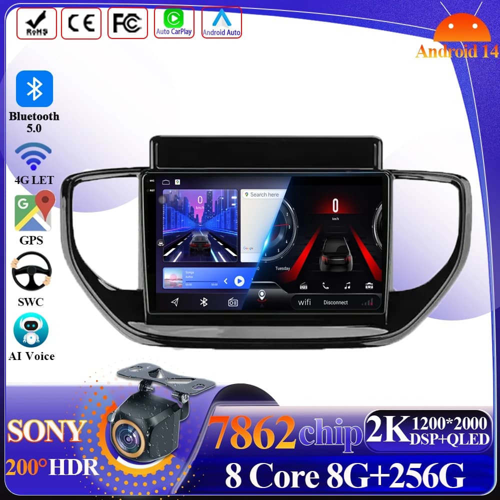Android 15 Carplay Per Hyundai Solaris 2 II 2020-2021 8 core Lettore Multimediale Per Auto 5G Wifi di Navigazione Bluetooth Touch Display