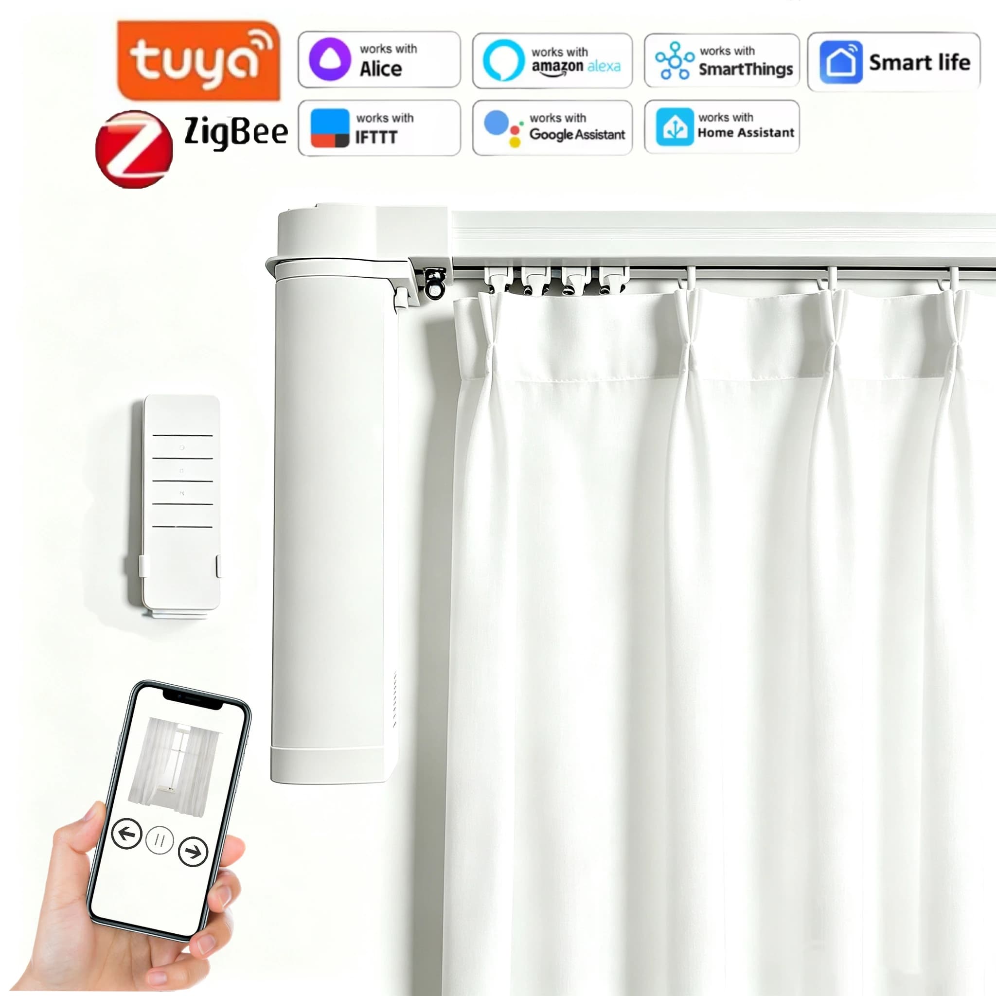 New arrival!Tuya Smart Life Zigbee Electric Smart Curtains Drive Motor Rail Rod Track System Support Google Assistant Alexa