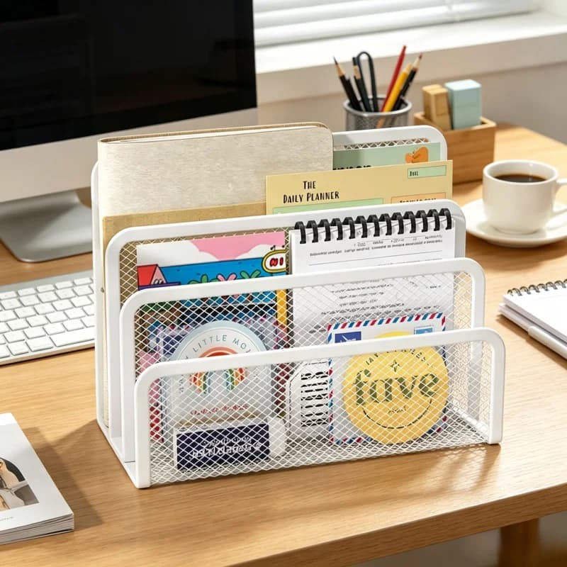 Metal Mesh Desk Mail Organizer: Small File & Letter Holder for Documents, Filing, Folders, Papers and Desktop Organization