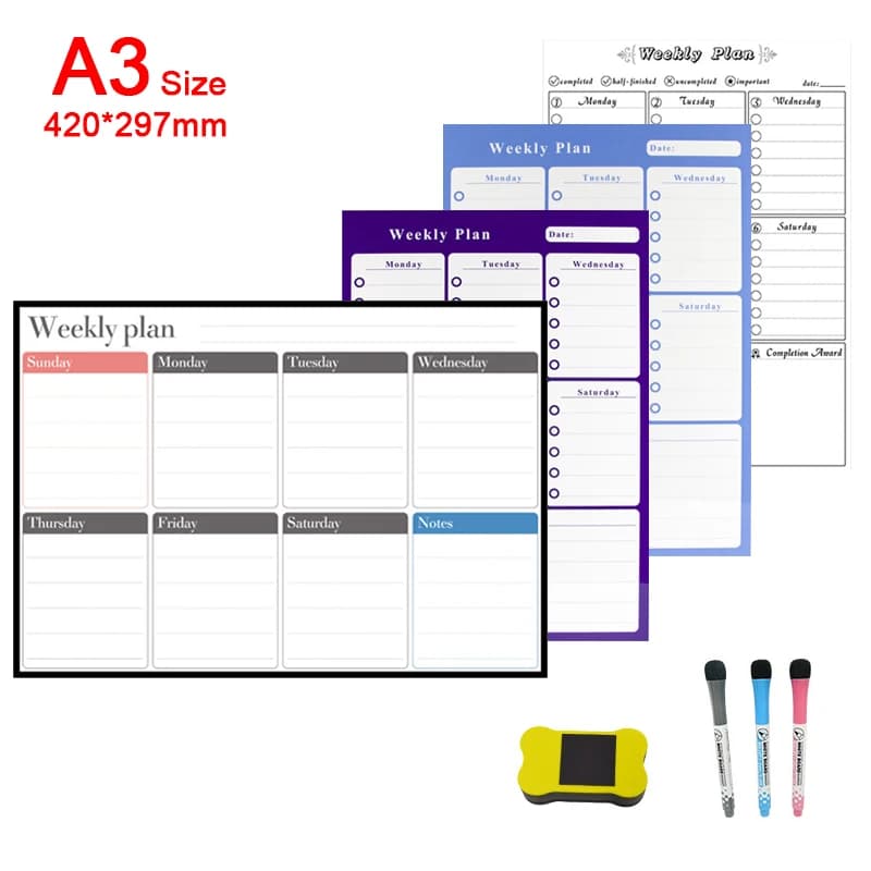 A3 cancellabile a secco magnetico mensile settimanale Planner calendario pennarelli lavagna frigo, magnete cancellabile Daily Memo frigorifero Sticker