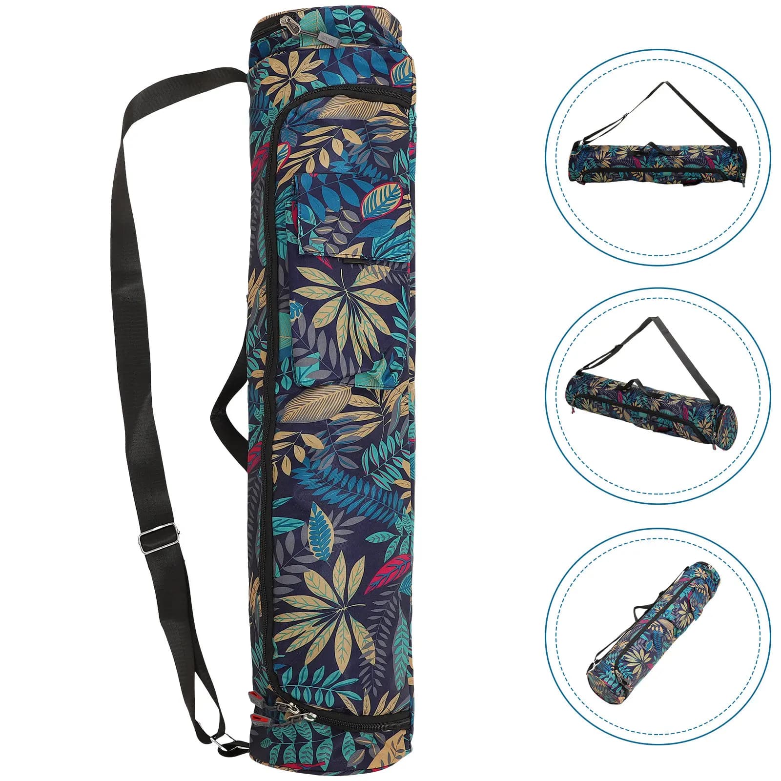 Yoga Carpet Bag with Cylindrical Design and National Motive, Portable Shoulder Strap for Yoga Mat, Gym, Sport and Hiking