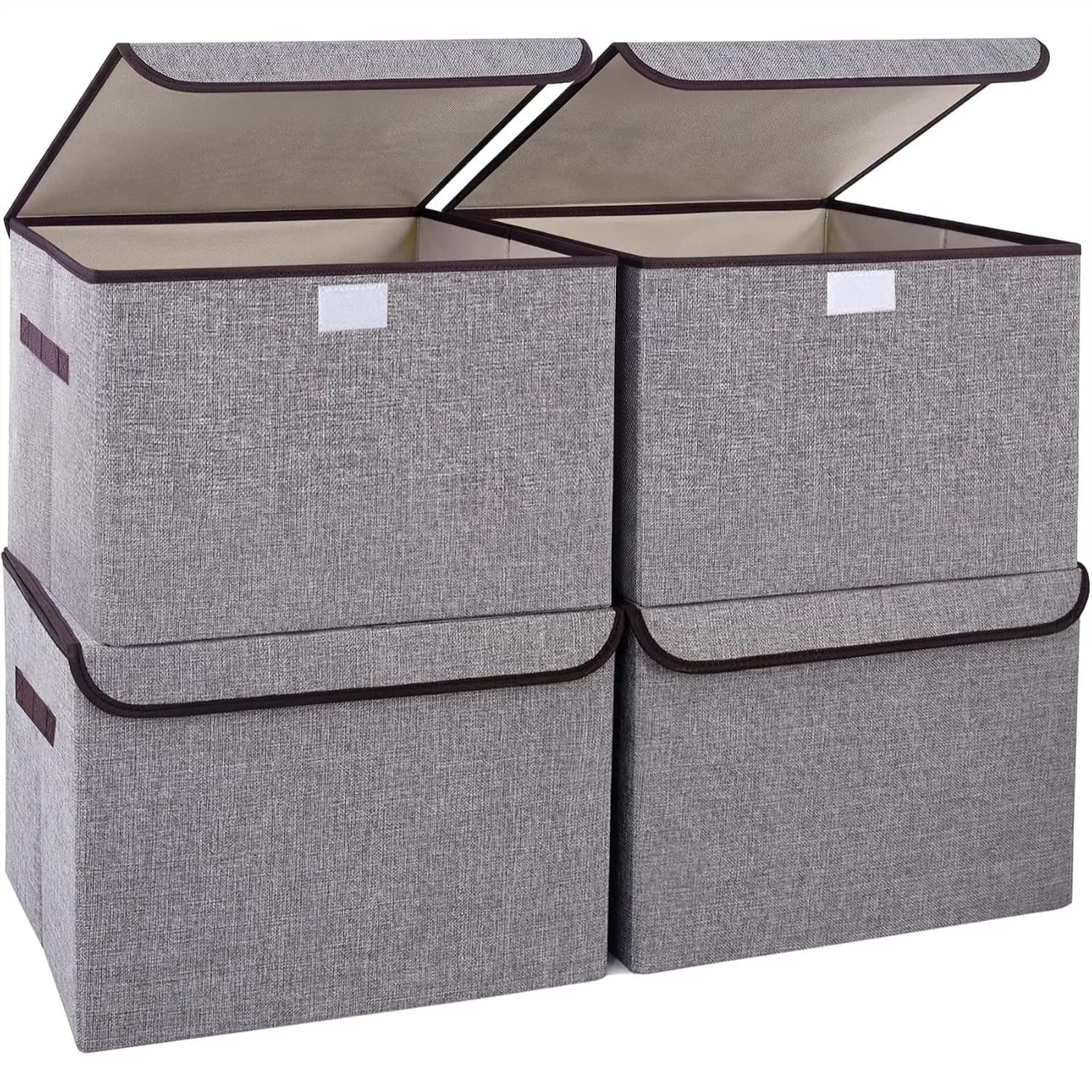 Large 22 Quart Linen Fabric Foldable Storage Bin with Flip-Top Lid & Handles, Clothes Blanket Box for Closet, 4 Pack
