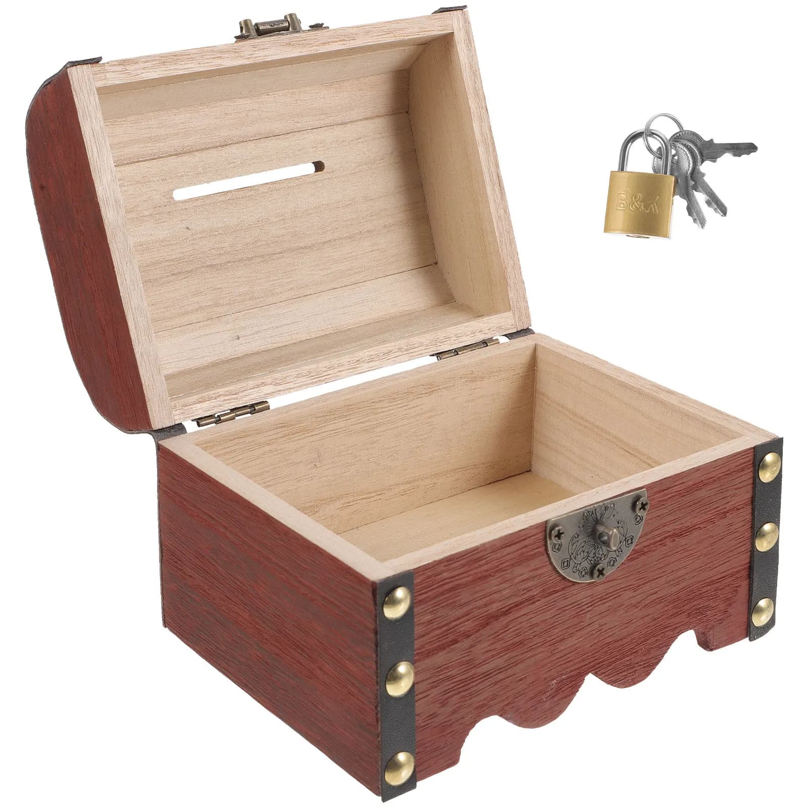 Salvadanaio Vintage in Legno con Serratura, Contenitore Retrò per Tesori, Scatola Porta Soldi, Regalo per Bambini, Decorazione Casa e Ufficio