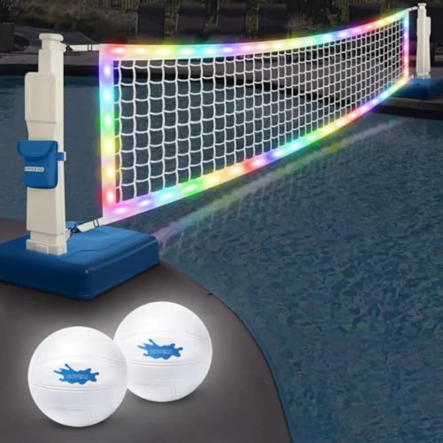 Set da Pallavolo per Piscina con Rete LED, 2 Palloni LED, Rete Regolabile e Pompa, Set Sportivo per Piscina per Adulti e Adolescenti