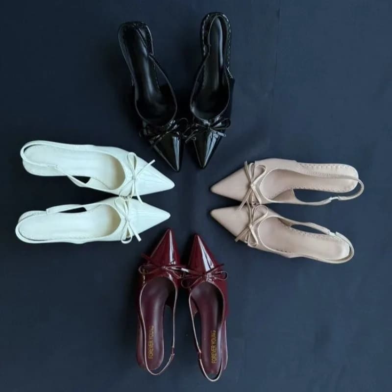 Women Pointed Toe Sandals Slingback Heels Bow Detail Patent Leather Party Wedding Shoes New Elegant Sexy High Heels Sapatos