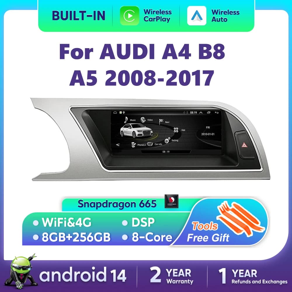 Android 14 Lettore Multimediale Per Audi A4 B8 A5 Auto Radio Schermo GPS Navi Stereo WIFI Unità Principale Sistema Intelligente 4G CarPlay