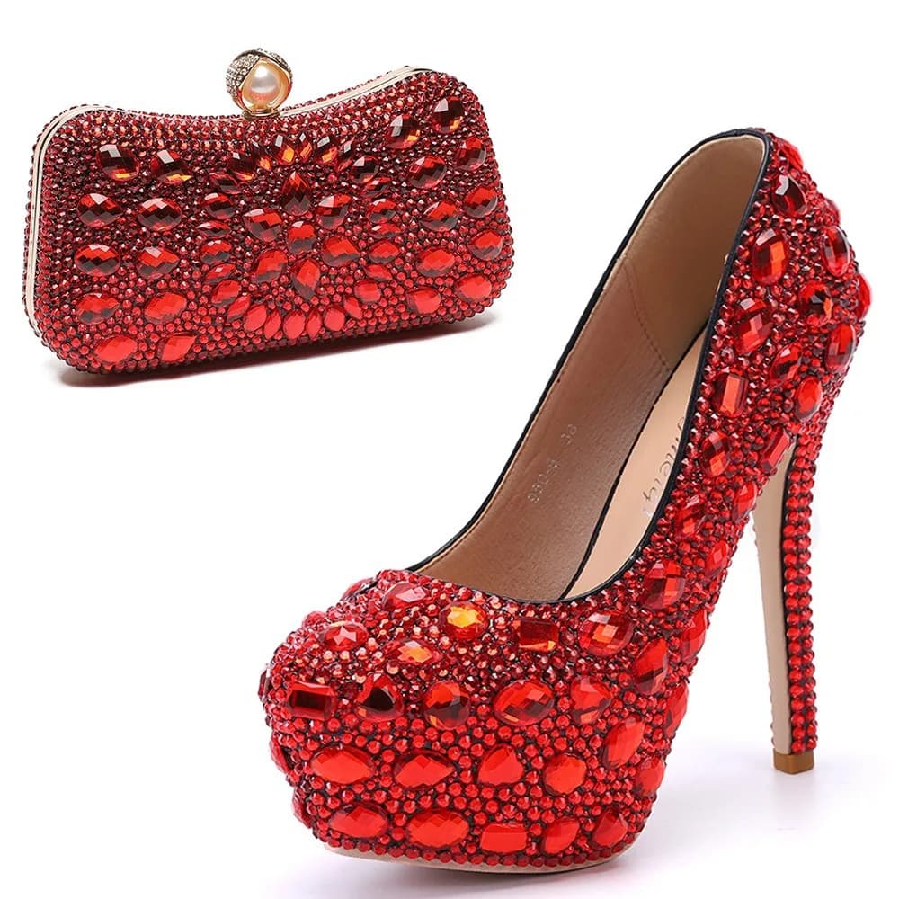 2025 nuove scarpe e borse da donna combinazione strass testa a punta bocca bassa scarpe singole scarpe a spillo da donna da donna