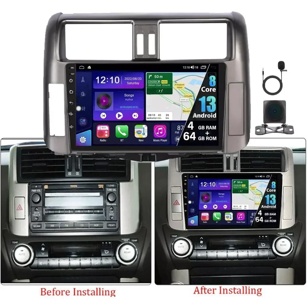 Android 14 Car Stereo 9 pollici Car Stereo Radio Carplay Auto Navigazione GPS 2 + 32G Lettore multimediale per Toyota Prado 150 2009-2013