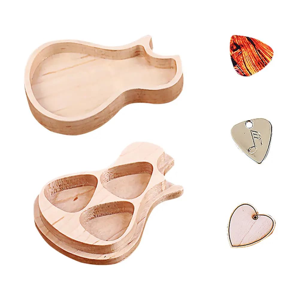 Set di Chitarra Artigianale con Finitura in Legno Naturale, Porta Plettri Integrato e Custodia Compatta per Plettri