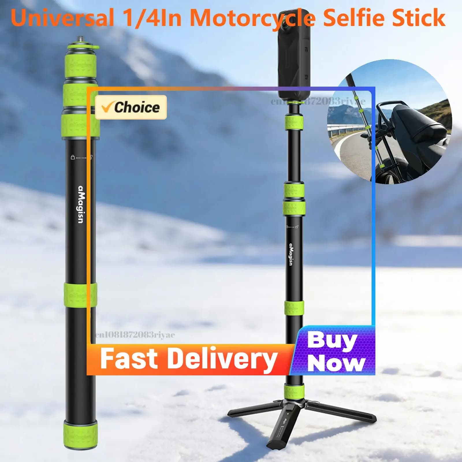 Per Insta360/GoPro/SJCAM/Akas: Asta Selfie Telescopica per Moto e Bicicletta, Supporto per Manubrio, Accessori per Ciclismo