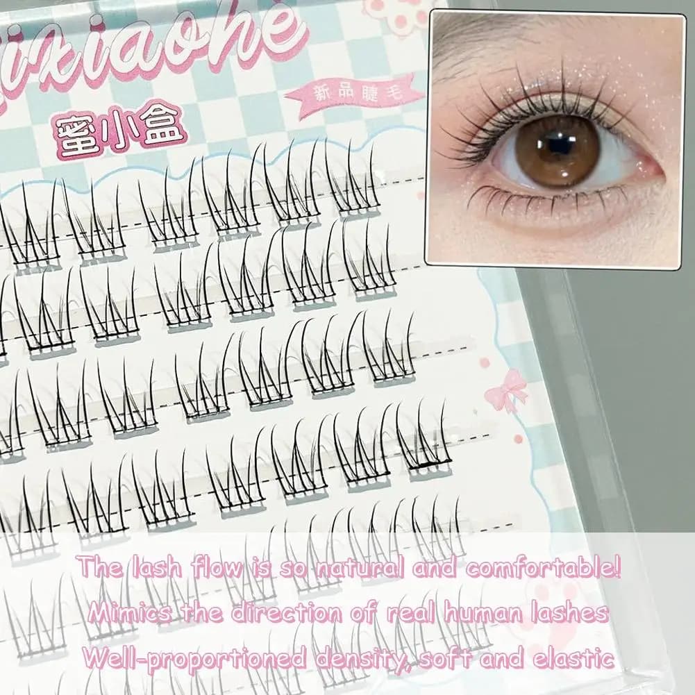 Ciglia Finte Naturali Senza Colla/Gruppi di Ciglia con Colla, Estensioni Ciglia Stile Anime Coreano per Donne, Strumenti per il Trucco