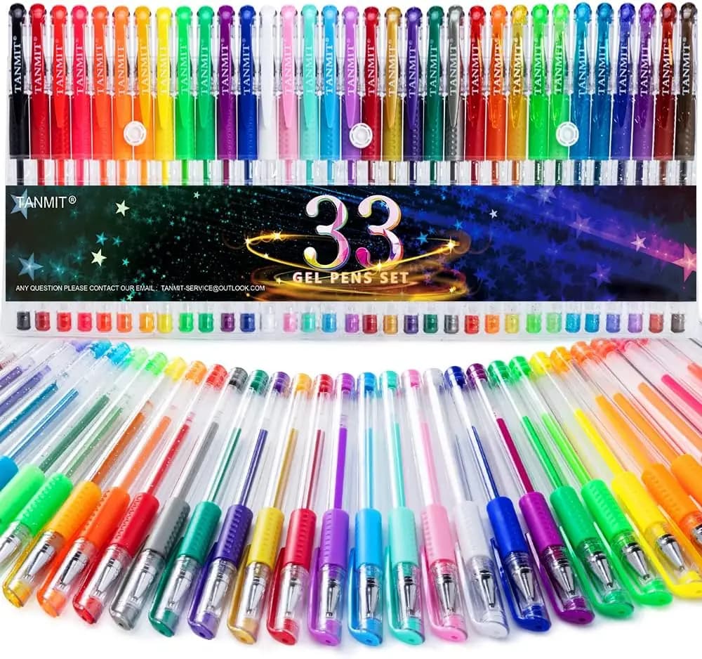 Set di 33 Penne Gel a Punta Fine con Inchiostro Extra per Colorare, Disegnare e Fare Journaling per Adulti