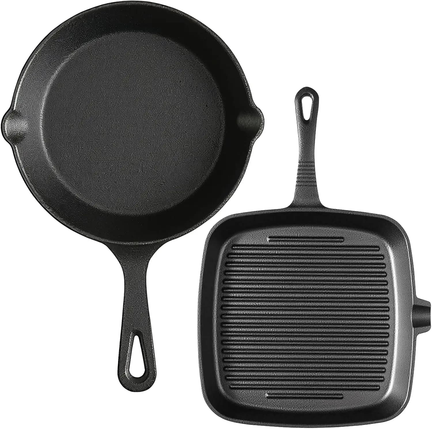 Padelle in ghisa pretrattate, set di 2 pentole e padelle resistenti con coperchi per grill, barbecue, fuoco da campeggio, fornello