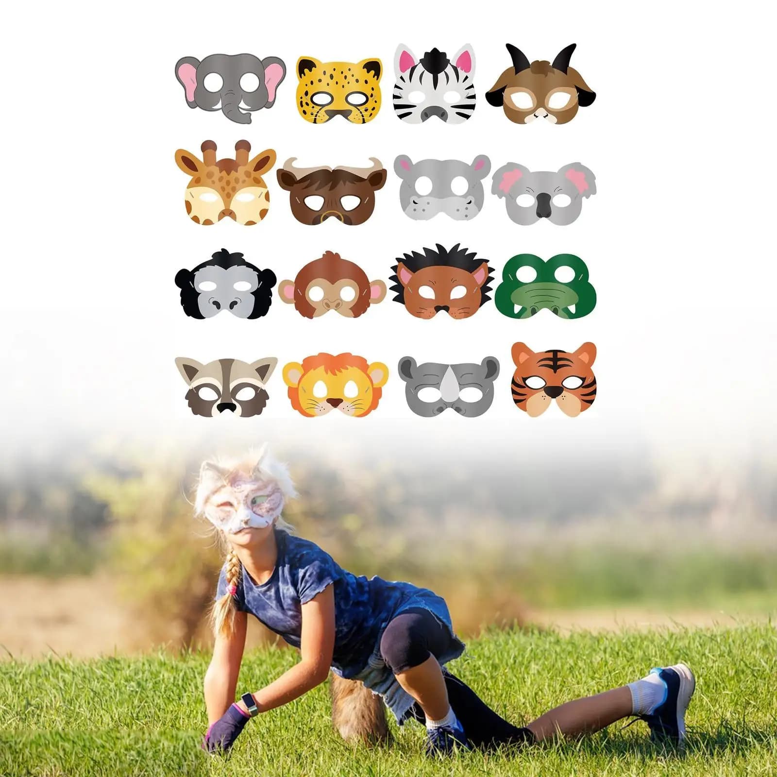 16 Pezzi Maschere a Forma di Animale, Simpatiche Maschere di Animali della Giungla per Feste e Regali per Bambini