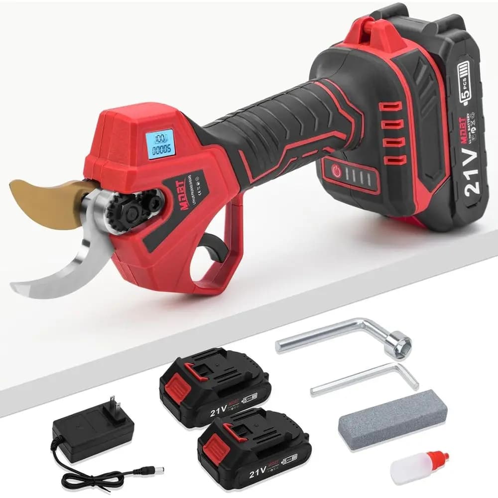 Electric pruning shears, battery shears, brushless motor with 2 rechargeable batteries, 21 V updated pruning machine with LCD Di