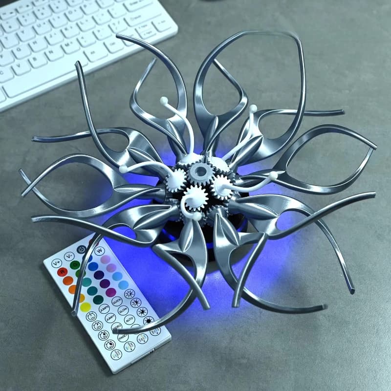 Fiori artificiali meccanici con striscia luminosa RGB, estetica moderna, arte visiva, pendolo da tavolo, montaggio a parete.