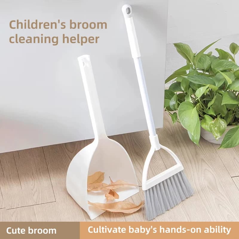 Broomstick And Dustpan Combo For Home Kitchen Room Kids Housework Cleaning Craft High Aesthetic Solid Color Household Mop