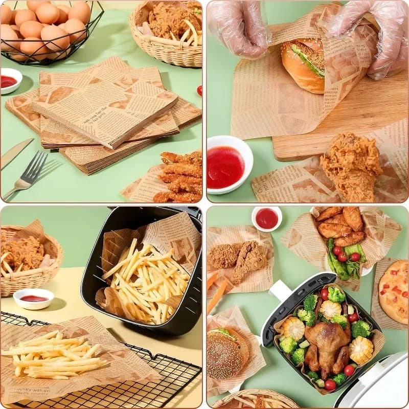 100/300Pcs Oil-Proof Papers for Wrapping Burger Bread Fried Food Sandwich Packaging Fryer Air Baking Paper Plate Accessories