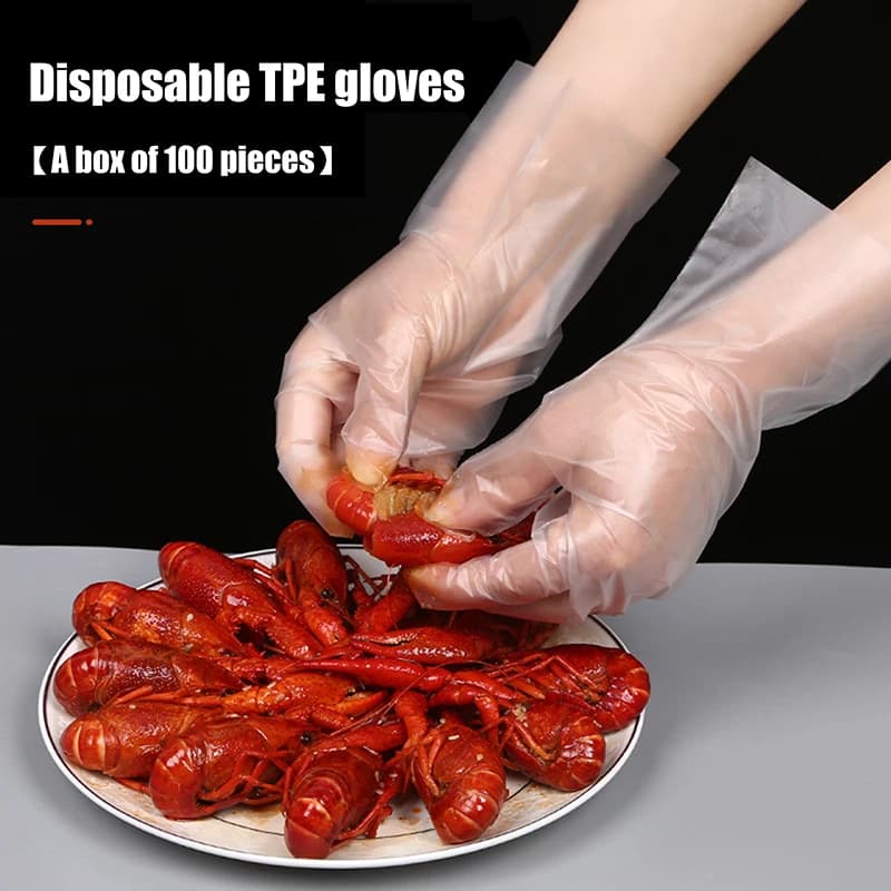 100 Pezzi Guanti Monouso in TPE Trasparenti Antiscivolo Senza Lattice per Lavoro con Acidi, Guanti di Sicurezza per Uso Alimentare e Pulizie Domestiche