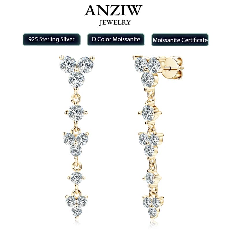 Vero argento 925 4mm D colore Moissanite orecchini pendenti lunghi Piercing Studs festa di nozze gioielleria raffinata per le donne 2024 regalo di tendenza