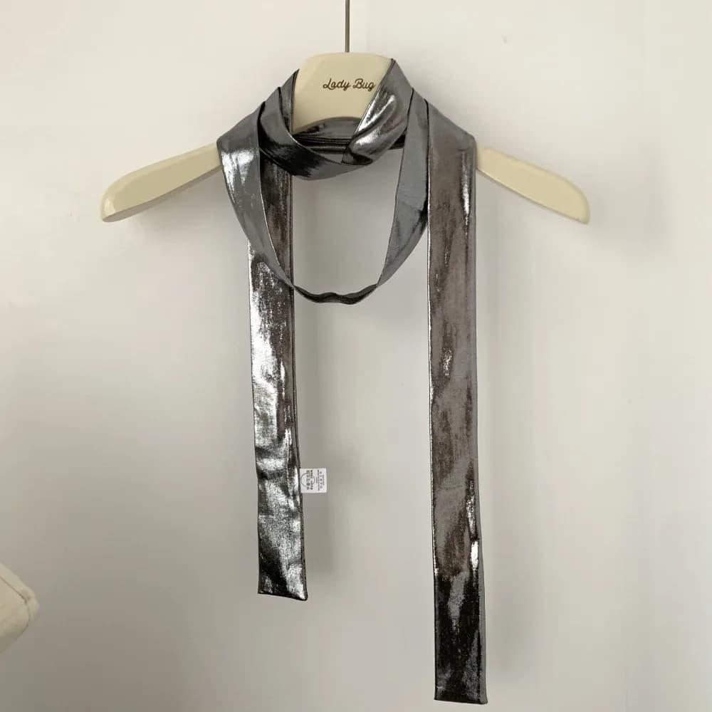 Fashionable Y2K hair scarf in liquid silver, soft laser effect hair band, thin band, punk bandana for girls