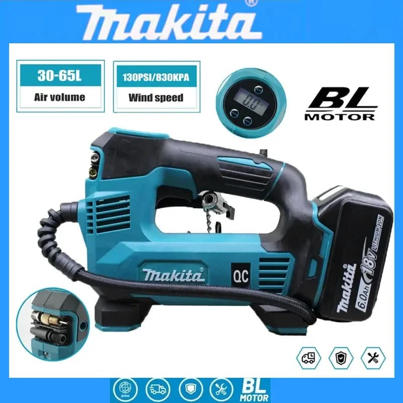 Compressore d'Aria Portatile Makita 18V 180PSI, Gonfiatore per Pneumatici con Luce LED, Pompa Elettrica per Auto, Strumento di Gonfiaggio Automatico