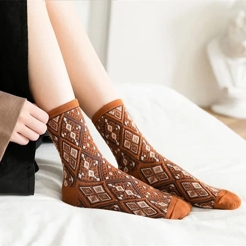 Korean Style Fashion Woman Socks Cotton Knitting Harajuku Retro Long Socks Plaid Print Ladies Girls Casual Breathable Crew Socks