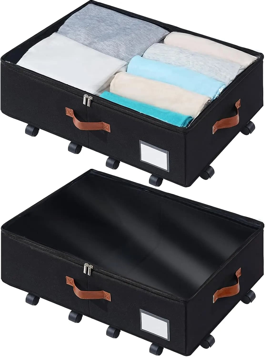 Organizzatore Sottoletto con Ruote, Coperchio Trasparente, Finestra Visibile per Vestiti e Lenzuola, Confezione da 2, 7,5 Pollici