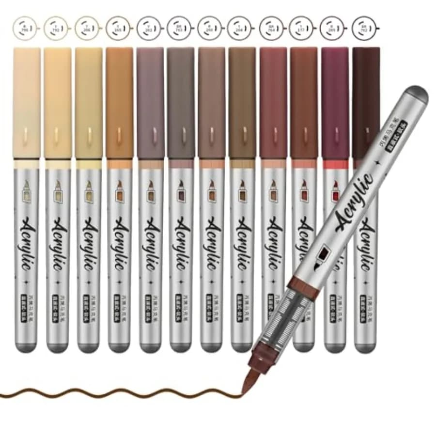 Acrylic Paint Pens, 12 Color Paint Pen Markers, Brush Tip Paint Pens for Rock Painting Wood Glass Ceramic Canvas Stone DIY Craf