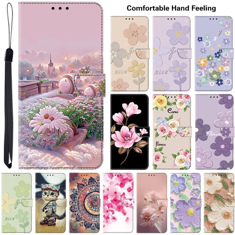 Funda 16 Pro Max 16 Plus Custodia per Apple iPhone 15 14 13 Pro Max 13 mini Cover Lussuosa custodia in pelle con pittura floreale 3D