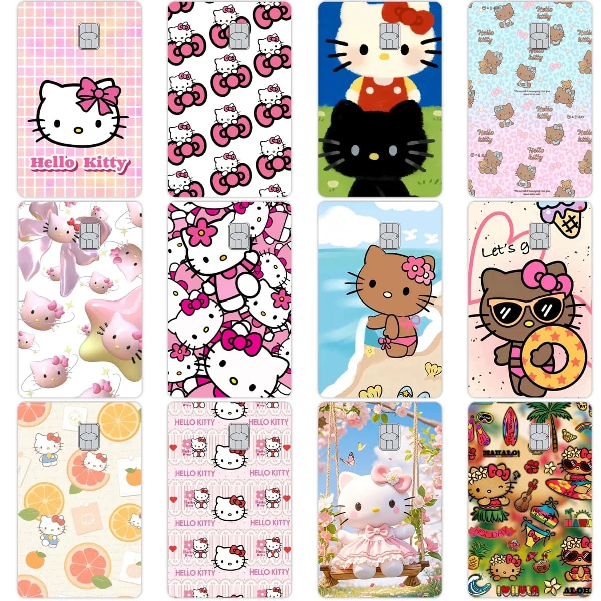 Hawaii Hello Kitty Kawaii Credit Card Stickers for Visa Debit Bank Bus Card Decor Make yourself Anime Cartoon Film Decal Tape Gifts