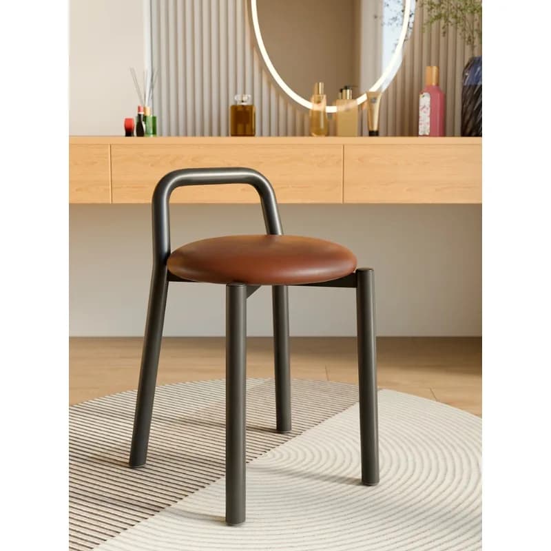 Sgabello rotondo imbottito in pelle Sedia da pranzo moderna Sgabello per trucco Poggiapiedi compatto creativo per la decorazione domestica