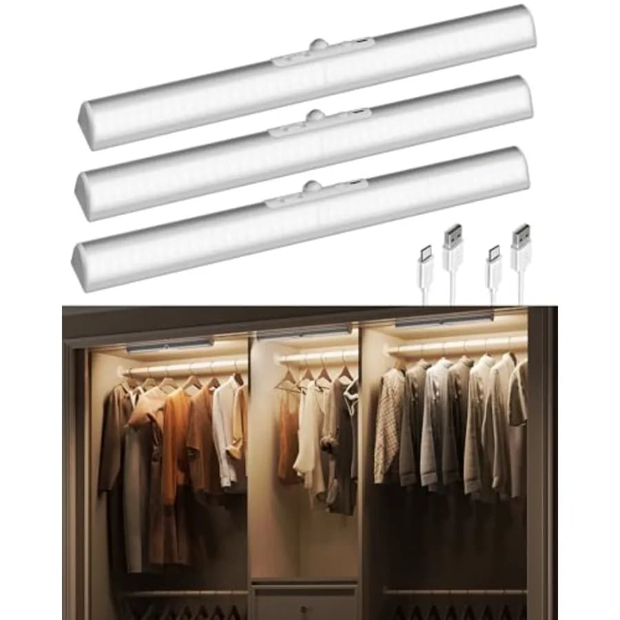 Luci LED da 7 Pollici con Sensore di Movimento per Armadio, Batteria Ricaricabile da 600mAh, 50 Lumen, Senza Abbagliamento, Temperature di Colore Curve e Di
