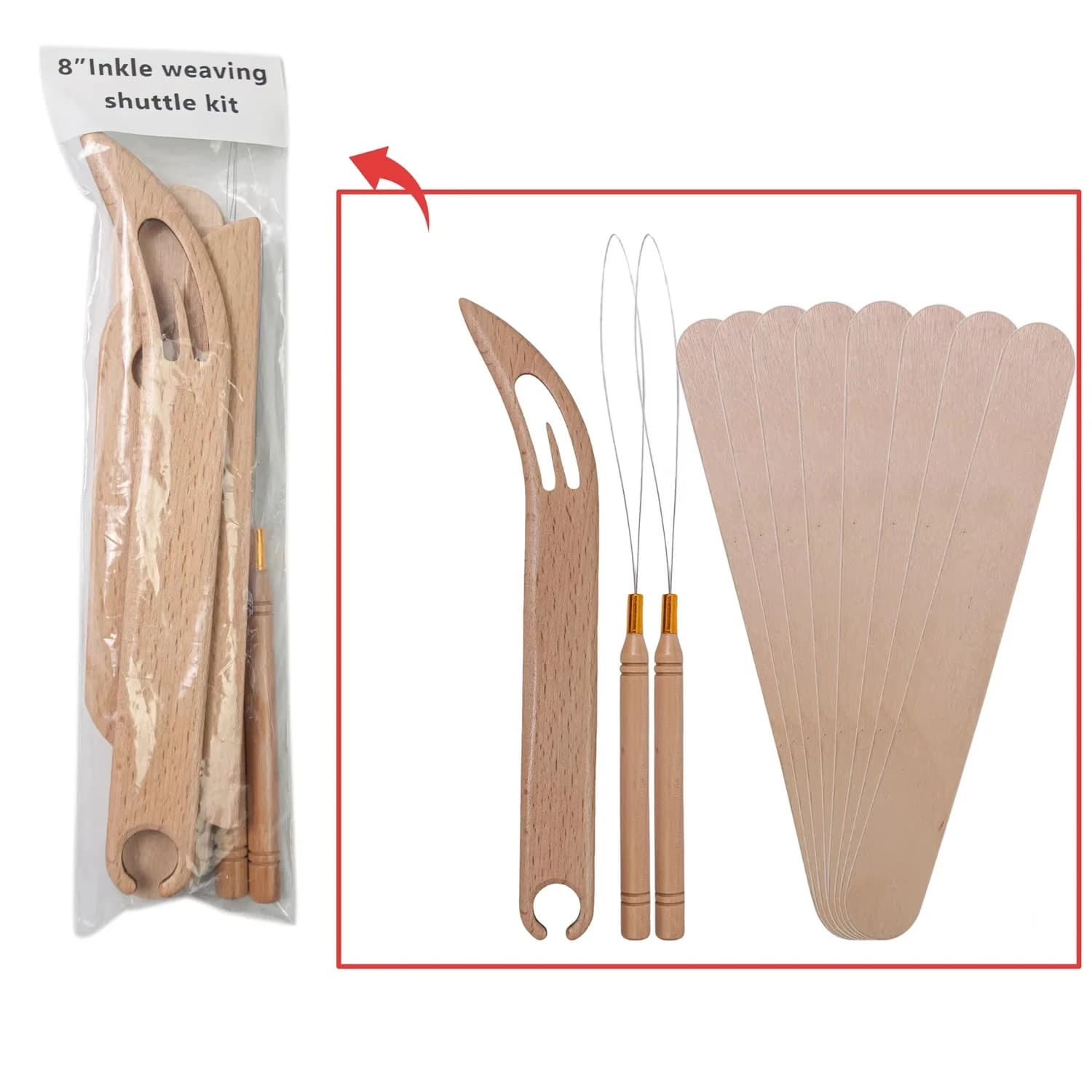 11pcs/set Wooden Beveled Inkle Loom Weaving Shuttle Kit Handcrafted Knitting Weaving Loom Tools Weaving DIY Craft Sewing Tool