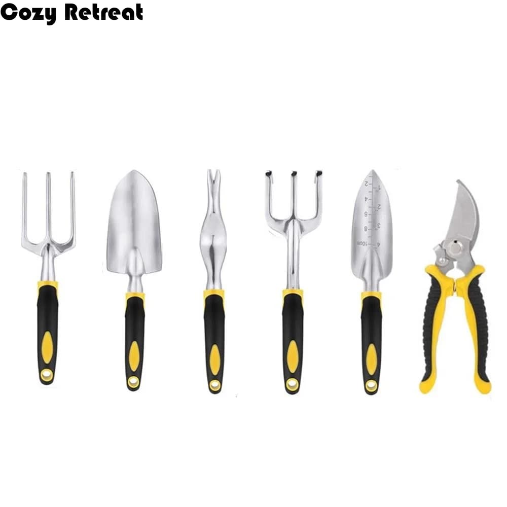 Set of Garden Tools: Rake to Hand, Pala to Tre Denti, Pala Larga, Cesoie da Potatura, Extractor di Radici, Paletta per Trapianto, Sarchiatrice