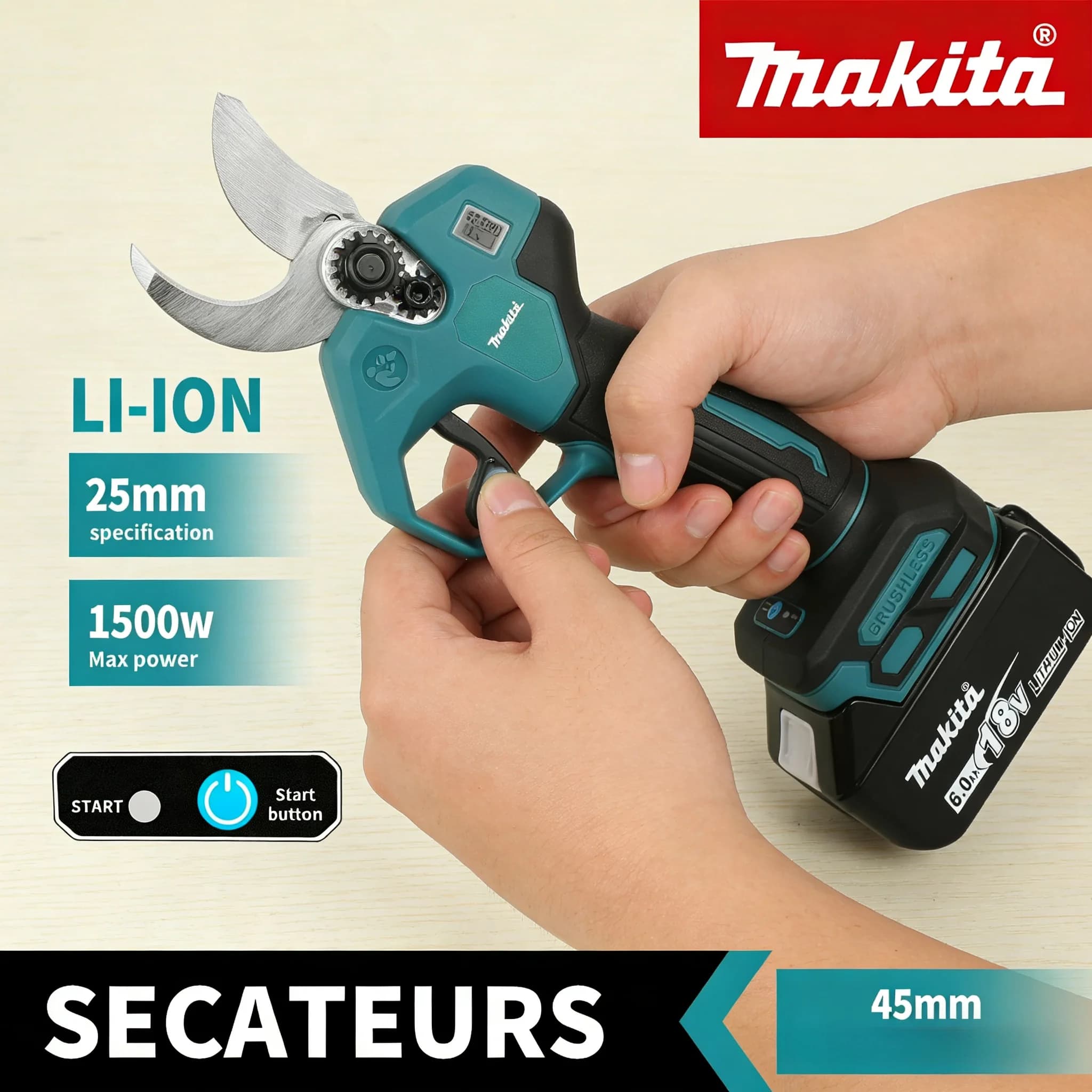 Makita 18V Battery-Free Garden Shears 1500W Electric Power Cutting 25mm 45mm Blade Opening Lithium Ion Gardening Shears