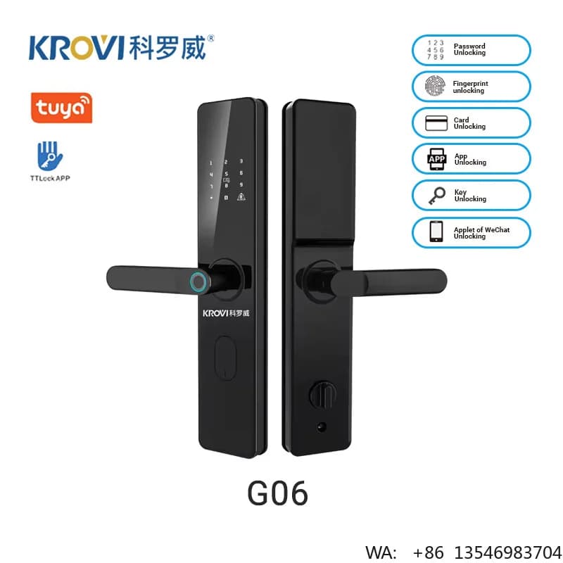 KROVI Smart Home Security Door Lock Tuya Wifi Electronic Fingerprint Card Smart Lock Password App Compatible TTLOCK App