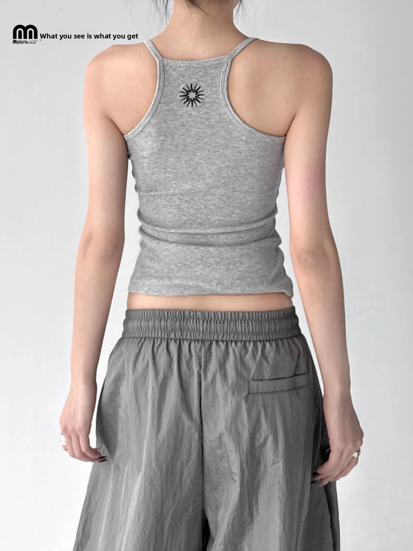 Canotta Slim Fit Grigia da Donna, Nuovo Stile Estivo Versatile, Corta Senza Maniche, Girocollo, Stampa, in Misto Cotone con Elastico