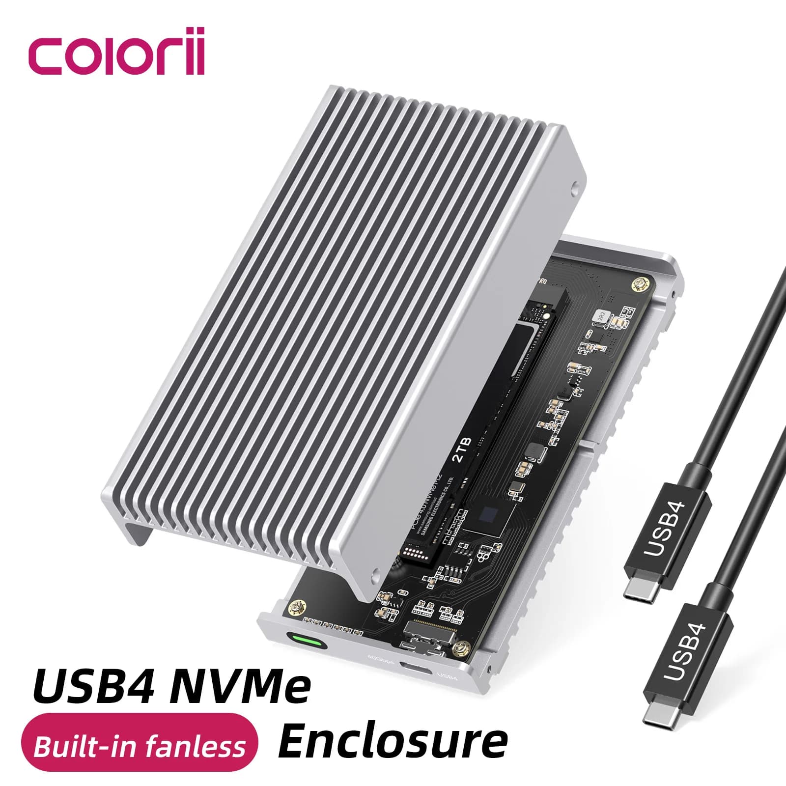 Custodia SSD esterna Thunderbolt USB4 da 40 Gbps senza ventola con dissipatore di calore in alluminio Chasiss, supporta SSD M.2 NVMe fino a 8 TB
