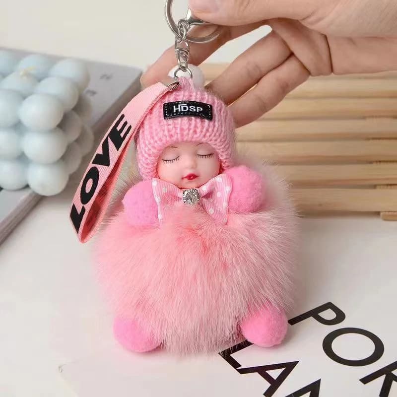 Sleeping Baby Keychain, Nice Soft Plush, 1 Piece, for Women's Bags and Girls, Keyring for Car, Gift, Fascinating Decoration
