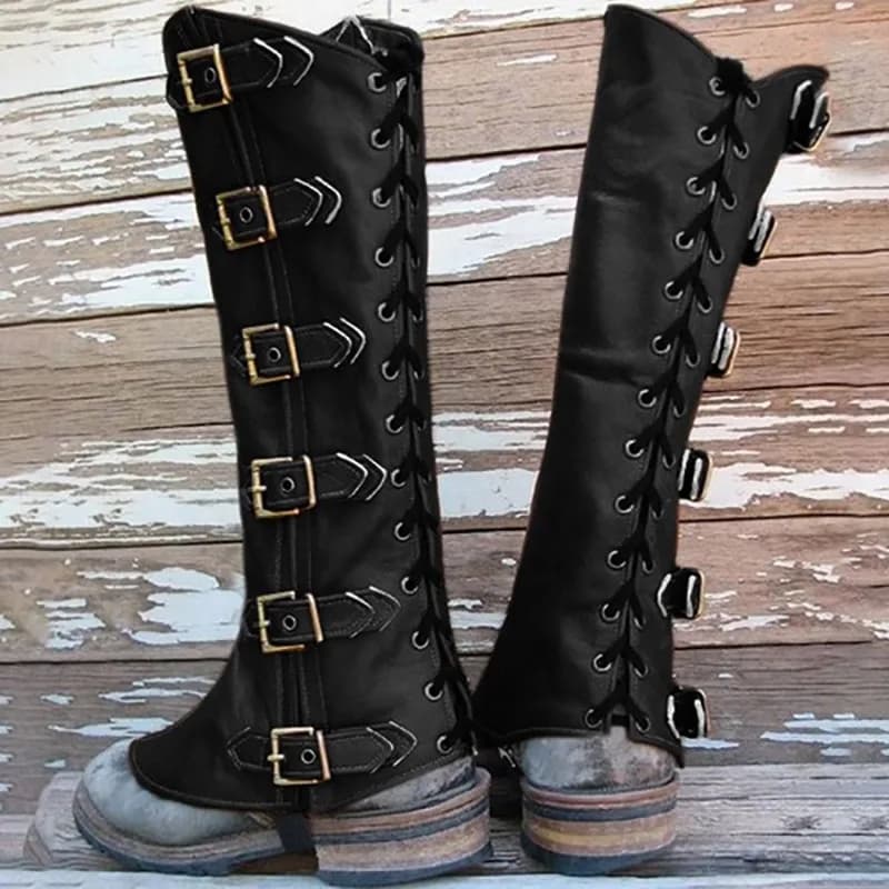 Armatura vichinga medievale Mezze ghette in pelle Scarpe con fibbia con lacci Stivali Copri Steampunk Ghetta da trekking vintage Uomo Donna Scarpe Cos