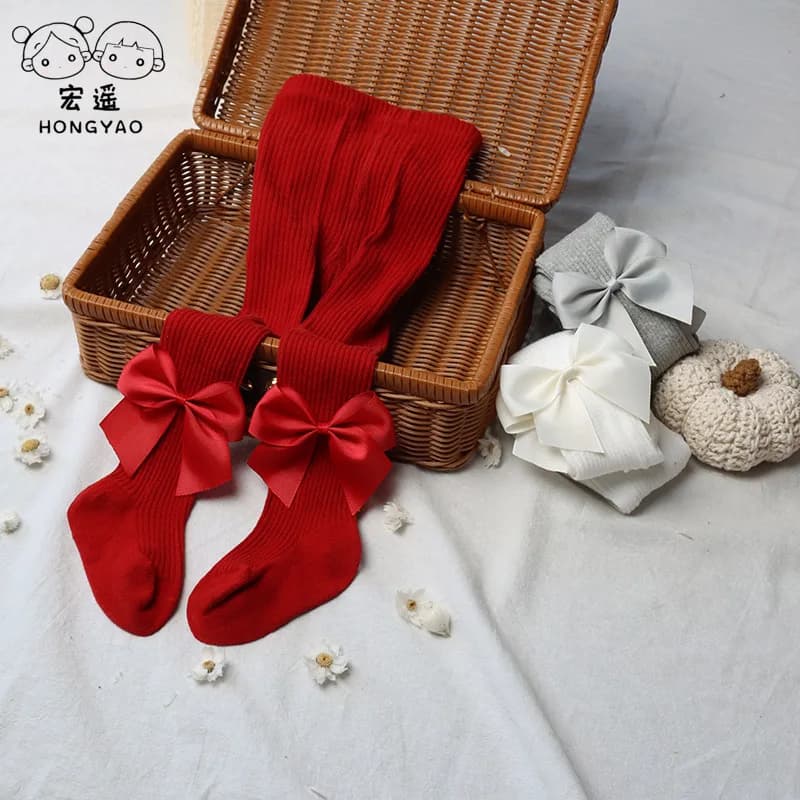 1-6Y Neonate Leggings Stile natalizio Principessa Bambini Collant rosso Cotone fatto a mano Papillon Pitted Leggings per bambini per bambini